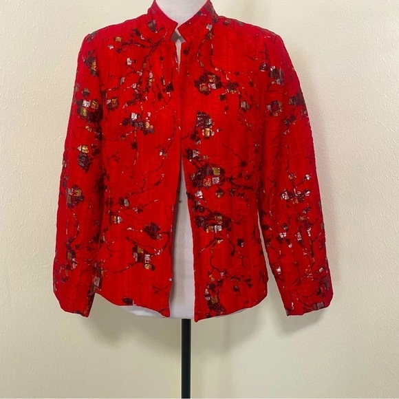 Erin London Women’s Beautiful Vintage Floral Blazer Medium Red/Black/Gold EUC - Picture 1 of 9